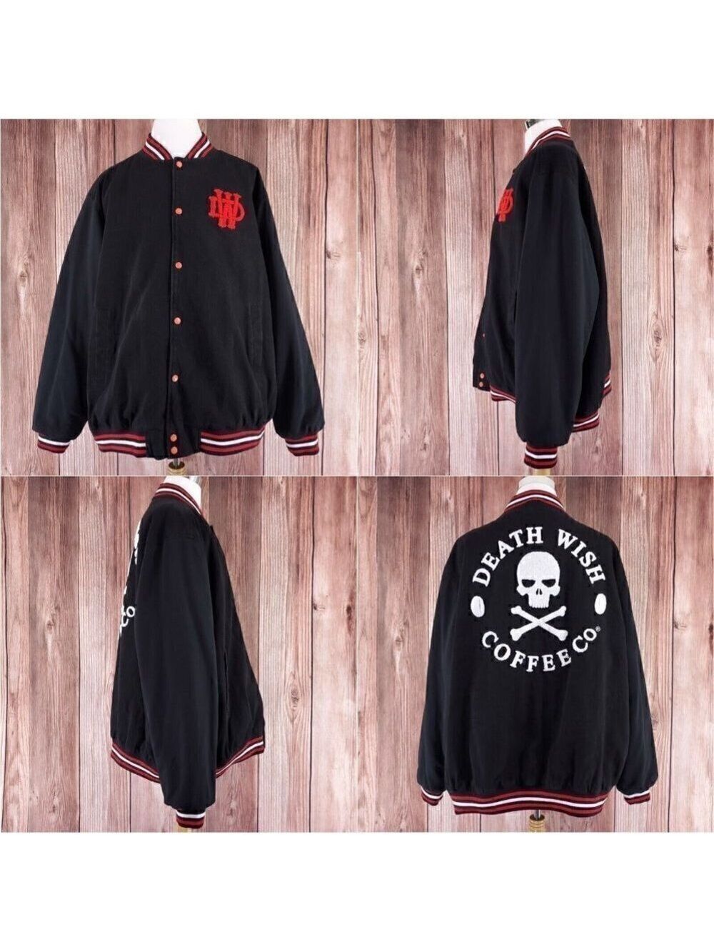 *Read Desc* Death Wish Coffee Co. Company Mens 5XL Varsity Jacket Cotton Skull
